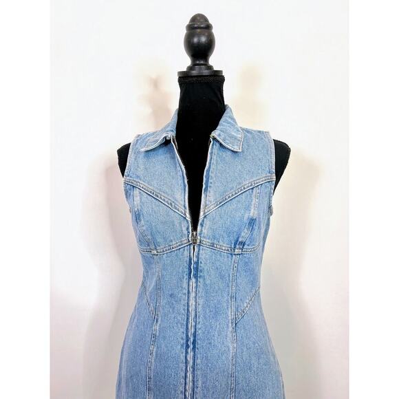 Grlfrnd Selena Denim Mini Dress in High Point Blue Size XS Sleeveless Full Zip - Picture 5 of 5